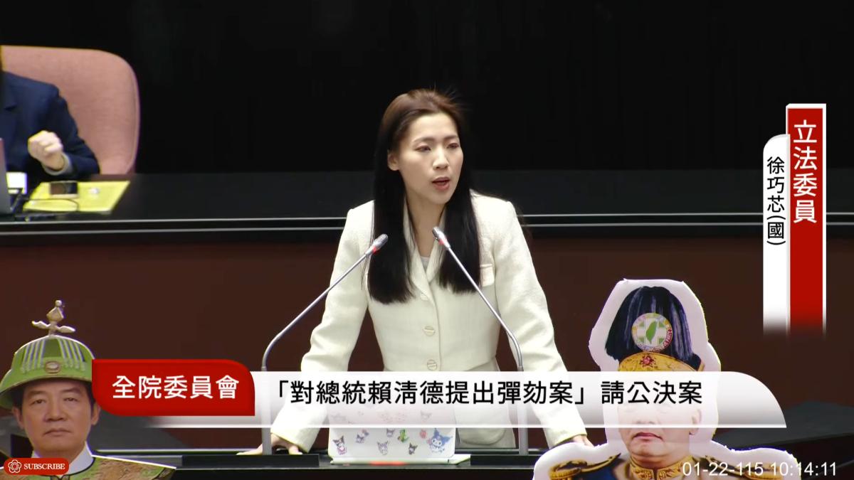 徐巧芯酸「可憐啊」僅3綠委願替賴清德彈劾案辯護。（圖／翻攝自國會頻道）