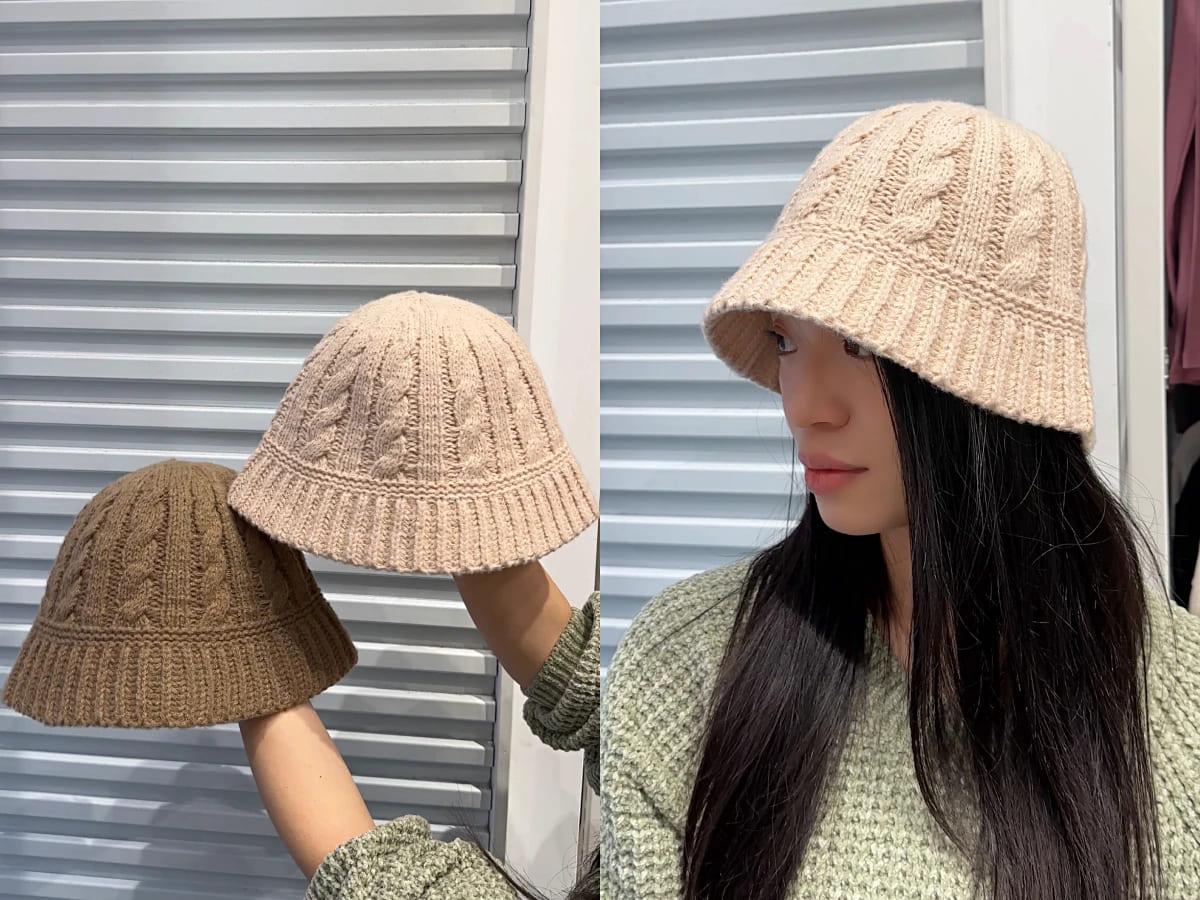 針織鐘形帽有修飾臉型的效果。（圖／女大編輯部提供）