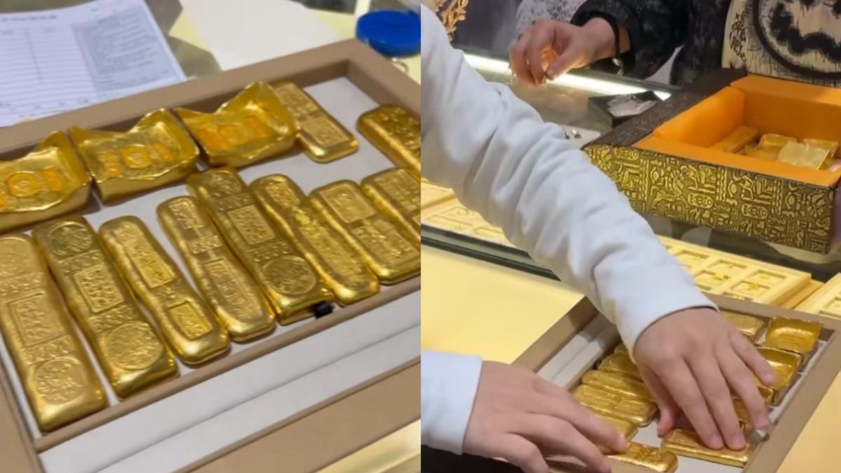 一名男子帶來一箱「假金條」，業者經過儀器檢定後確認為「銅與銀之混合物」。（圖／翻攝自赫田銀樓）