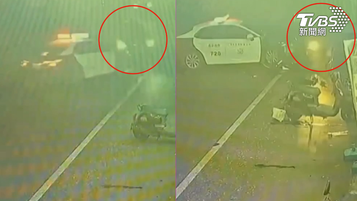 巡邏車遇到眼前的車輛出現,立刻逆向要逼對方停車,雖然被衝撞後,一度將對方卡在路邊騎樓(圖/TVBS)