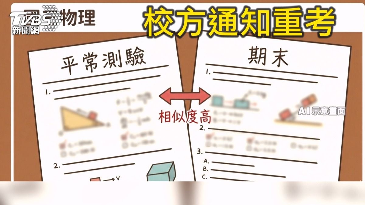 物理科期末考題與練習卷「高度雷同」！台中私校追命題疏失　國三生被迫重考。(圖／TVBS)