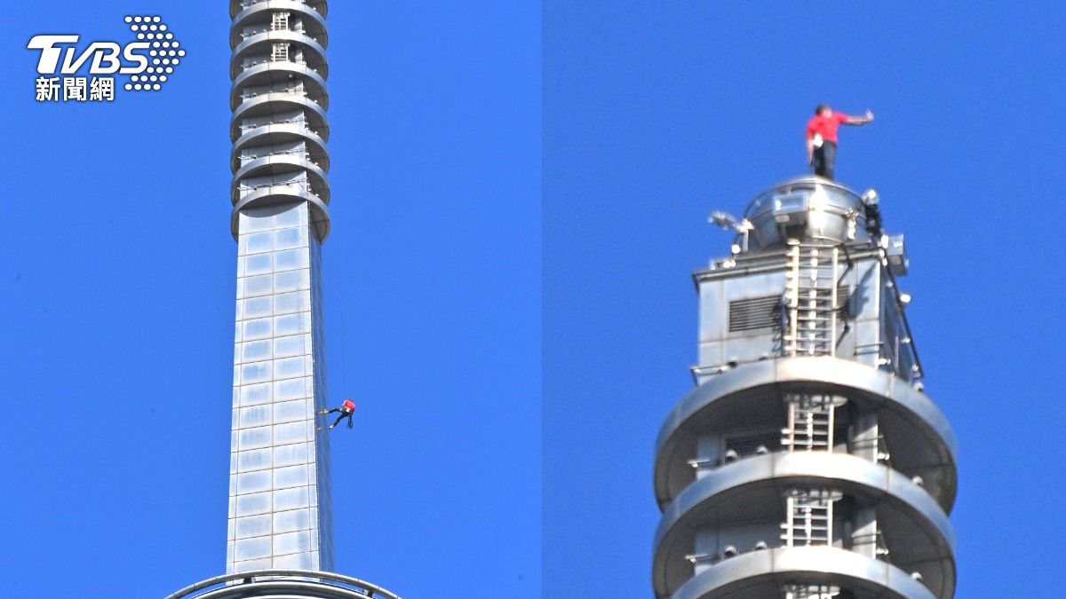 霍諾德登頂後,以吊掛方式回到地面。(圖/胡瑞麒攝)