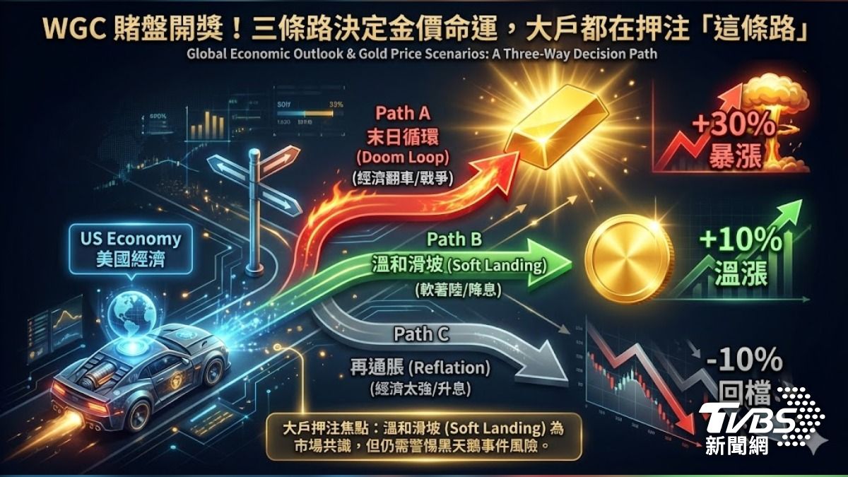 世界黃金協會預測2026三情境。（圖／TVBS）