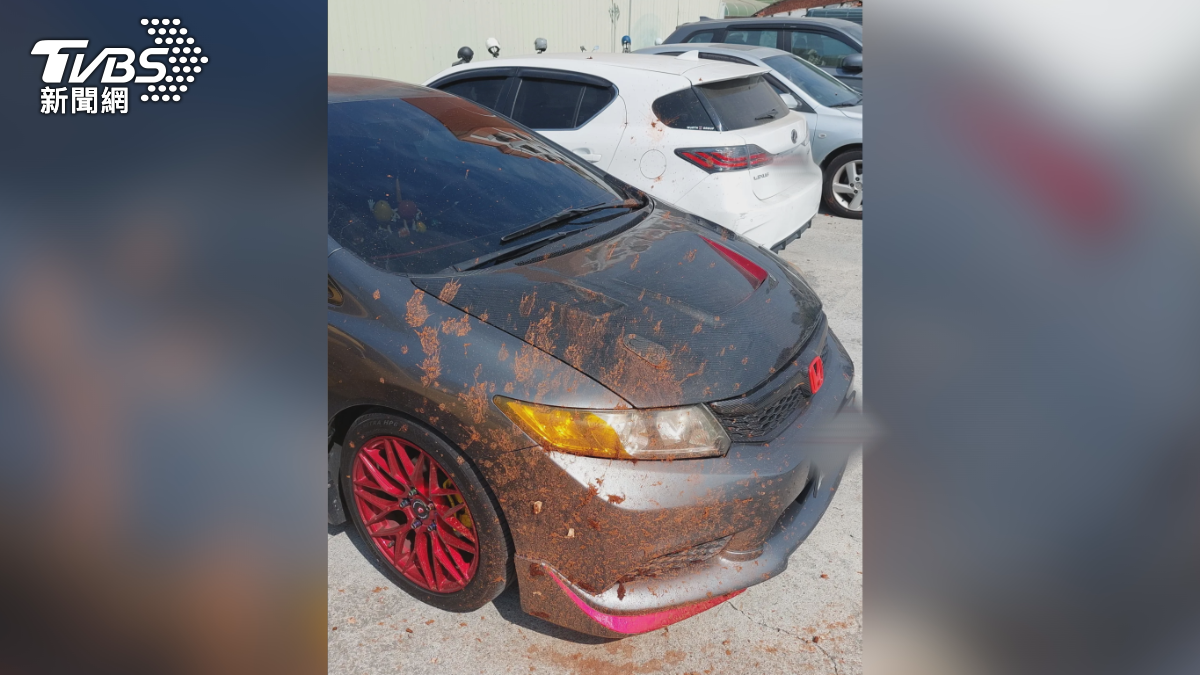 洗車業者說明，從畫面上看那些污漬可能已經沾附三四天，有可能已經咬上板金。（圖／翻攝Threads_bmhof633）