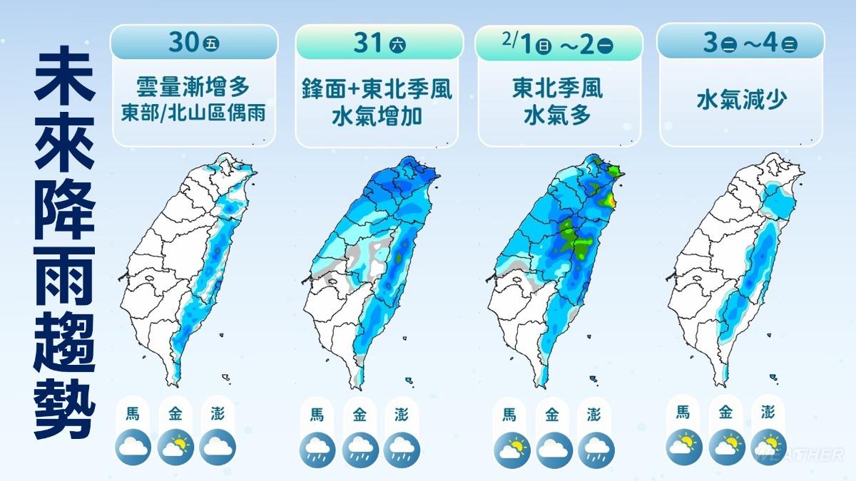 這波冷空氣為東北季風等級,要到下週二才會回溫、天氣好轉。(圖/TVBS)