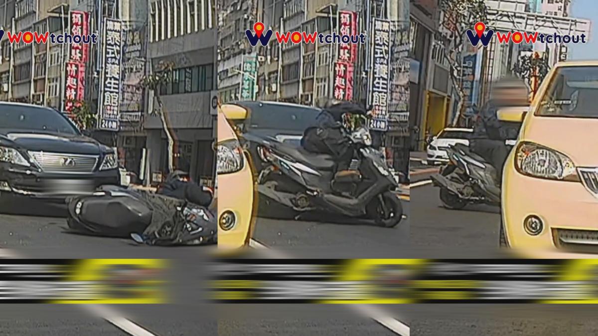 高雄男鑽車陣下秒被撞飛!自認沒事快閃,違規行為全都錄。(圖/翻攝 WoWtchout YT)