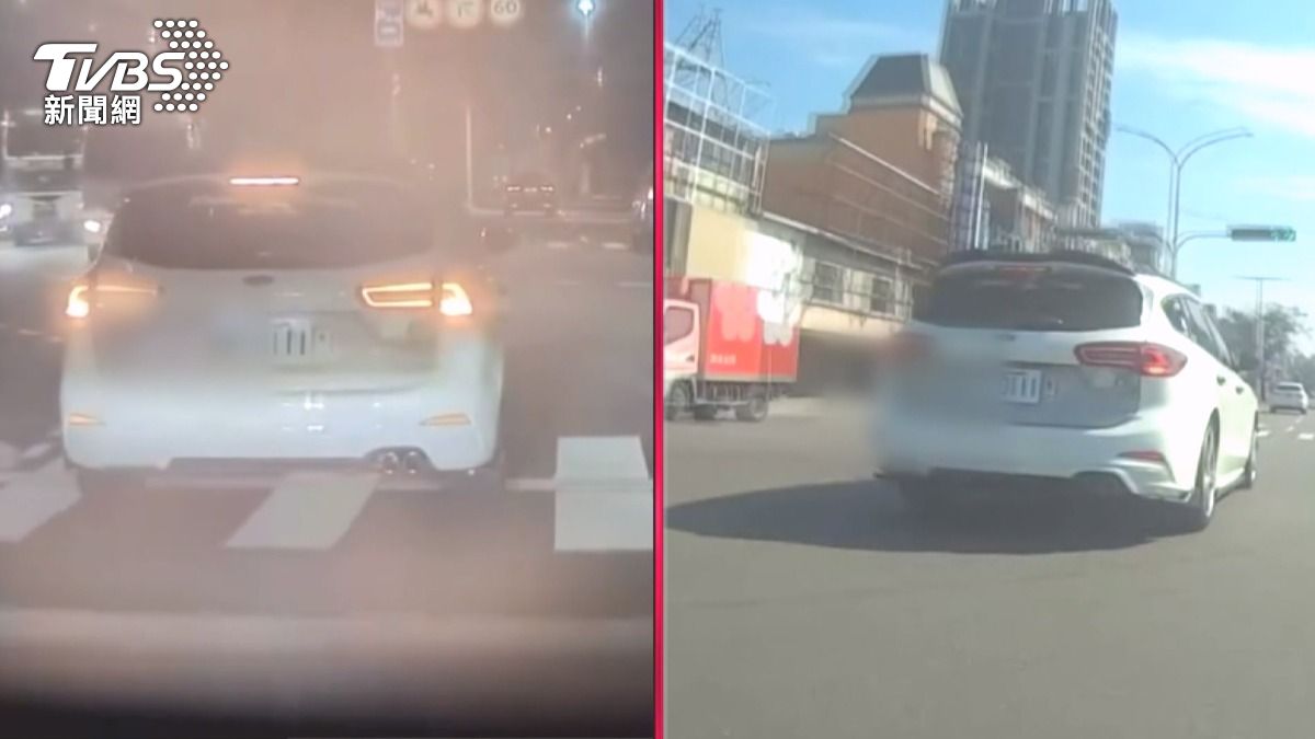 從行車紀錄器畫面可見，白色轎車原本準備左轉，突然白車又往右切入，後車駕駛直行後，白車竟追上前方，隨即發生碰撞。(圖／翻攝facebook 警察之聲)