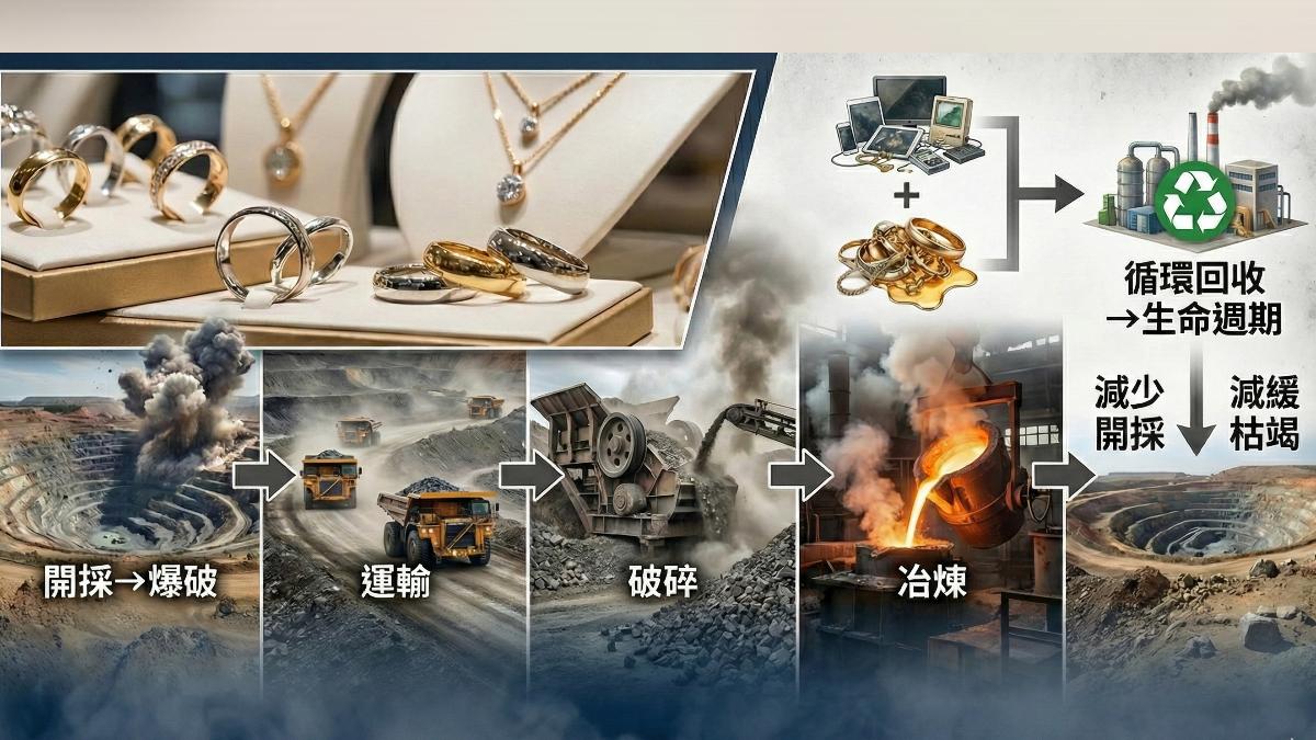 貴金屬開採過程汙染環境，回收再製正夯。（圖／AI）