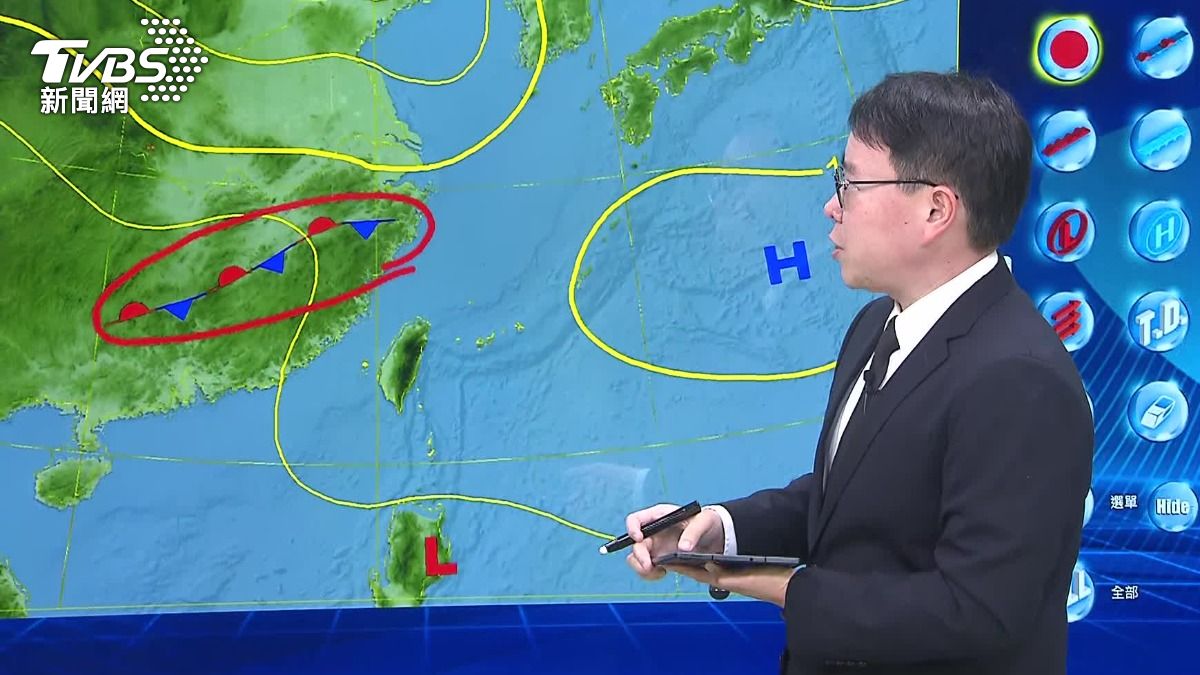 週五左右有鋒面靠近台灣，水氣也將增加。（圖／TVBS）