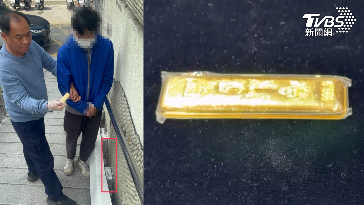 搶匪偷走價值97萬的5兩金條後,將贓物丟棄在隱匿的樓梯空隙,還來不及銷贓就被逮。(圖/TVBS)