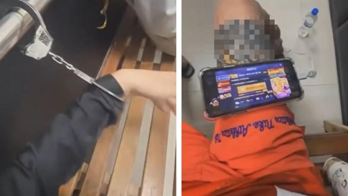 派出所當網紅店打卡？嫌犯上銬打手遊、拍筆錄　台中警認疏失