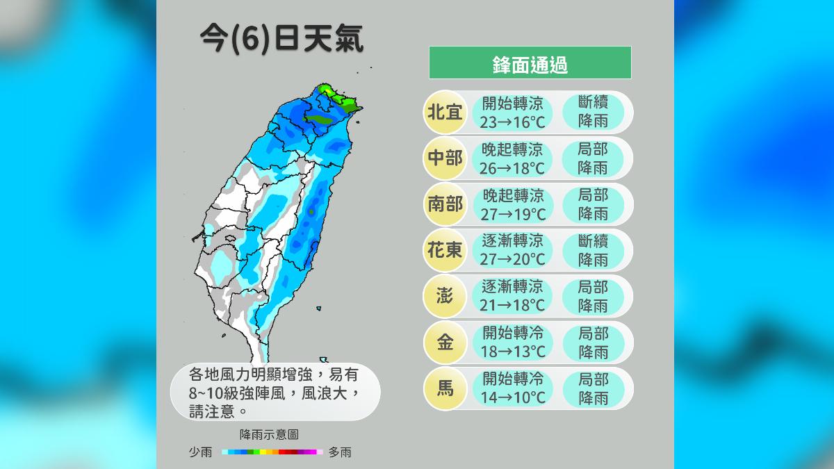 寒流即將來襲,從週五開始逐漸轉涼。(圖/氣象署提供)