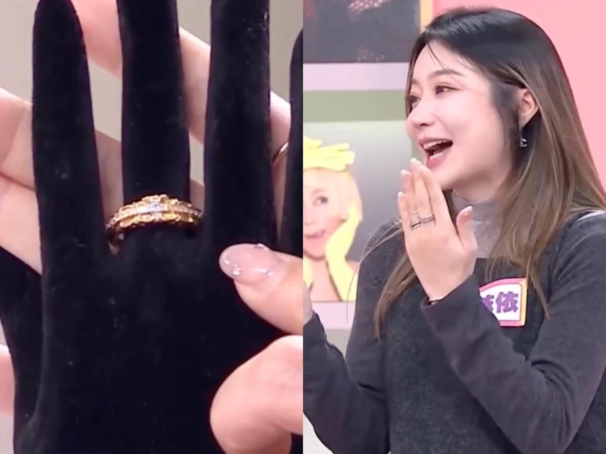 依依在節目中分享自己的婚戒故事,她入手的是克羅心的 24K 鑽石婚。(圖/女人我最大提供)
