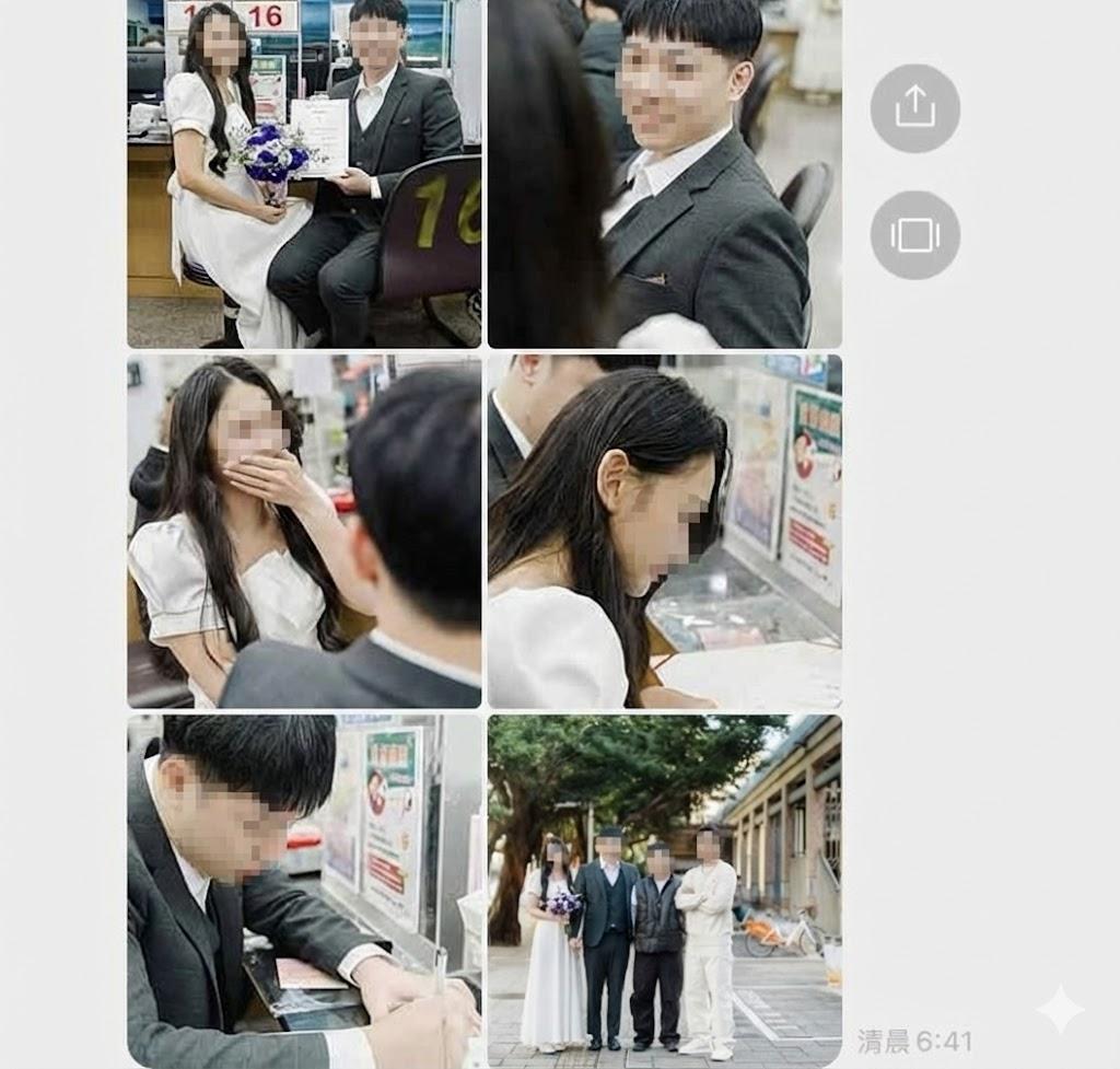 妹妹分享與男友登記結婚的照片,幸福洋溢全寫臉上。。(圖/Threads@_ltj1122授權提供)