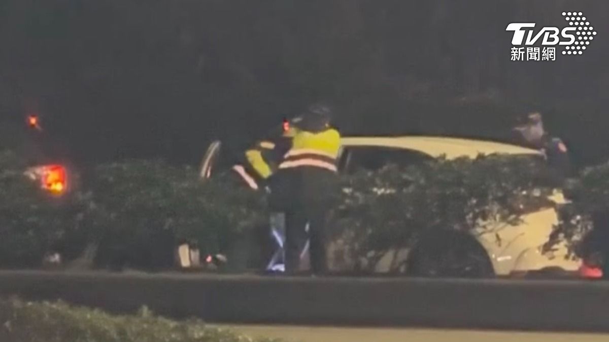 警方將陸男拖下車。(圖/TVBS)