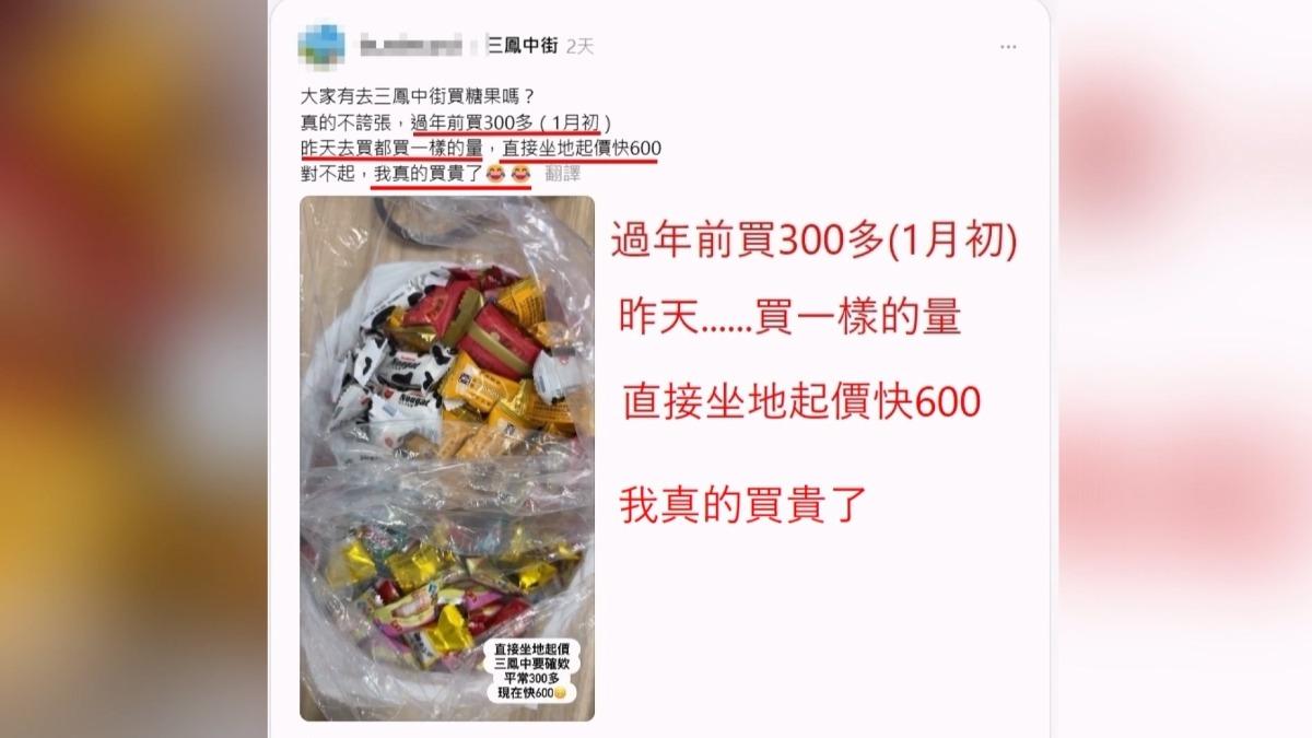 3百糖果變6百？被控坐地起價，三鳳中街店家無奈：沒漲價。（圖／翻攝自網路）
