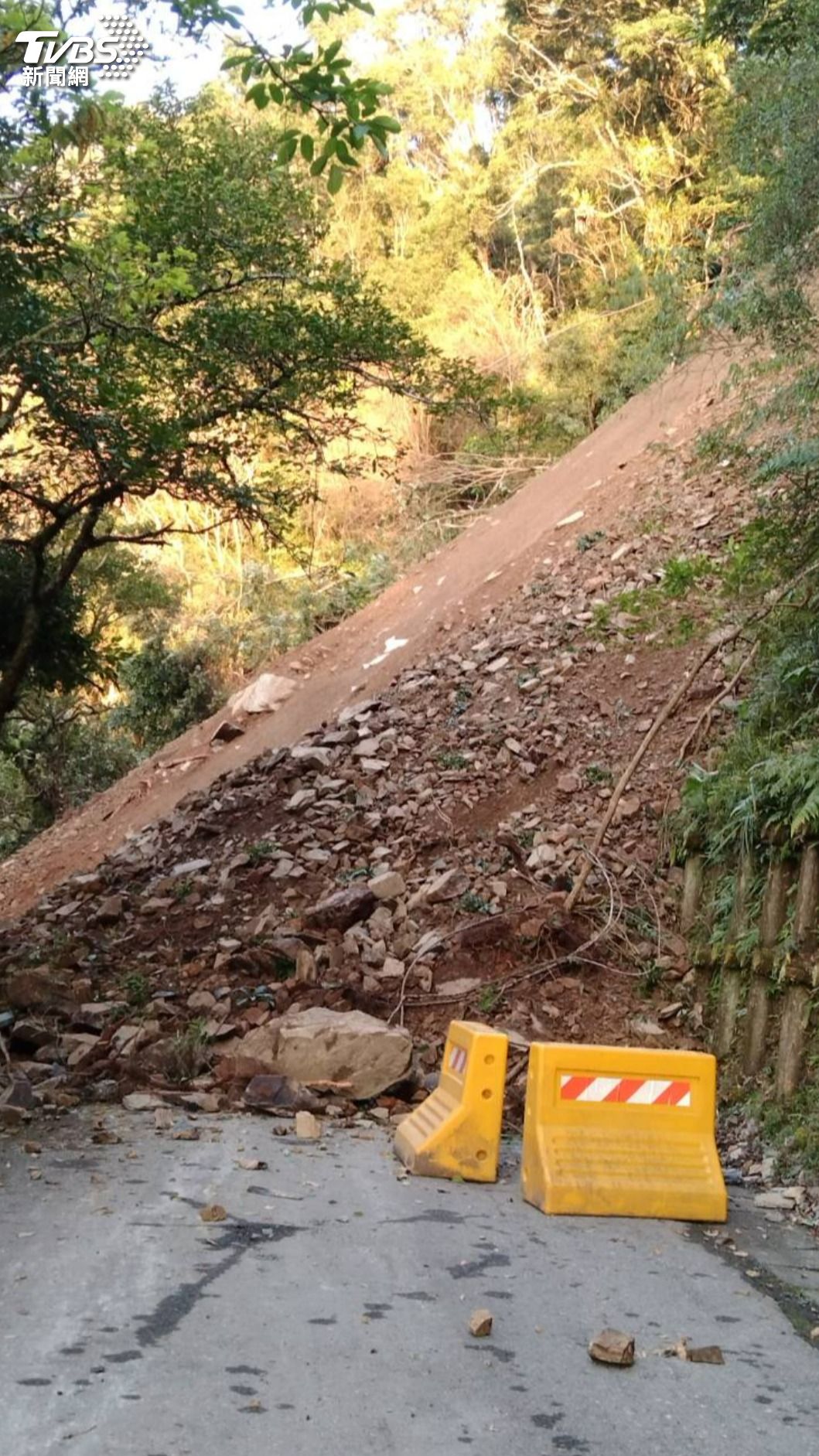 福山植物園聯外道路土石崩塌，緊急休園2天。（圖／TVBS）