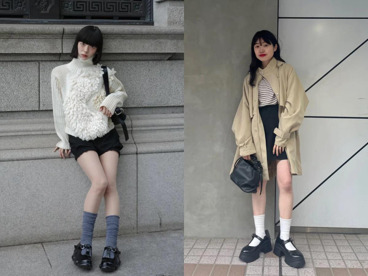 將白襪拉到小腿肚有修飾腿型的效果。(圖/翻攝自wear.jp@aoi、小山モモ)