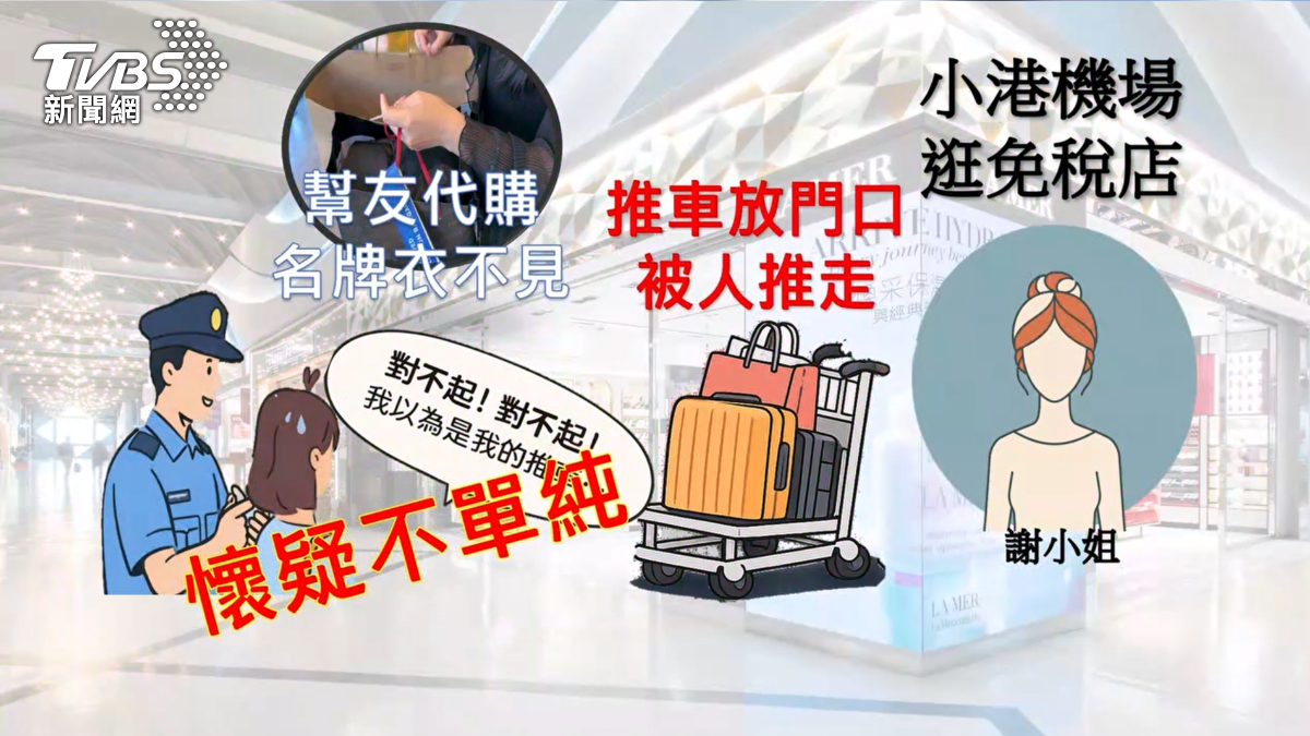 謝小姐表示對方只有兩件托運行李，沒有在韓國免稅店買東西，所以沒有這種紙袋，還好10萬的名牌風衣有追回來就好（圖／TVBS）
