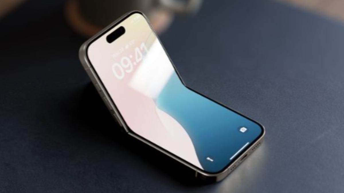 iPhone貝殼摺疊機模擬圖。(圖/翻攝自X@MacRumors)