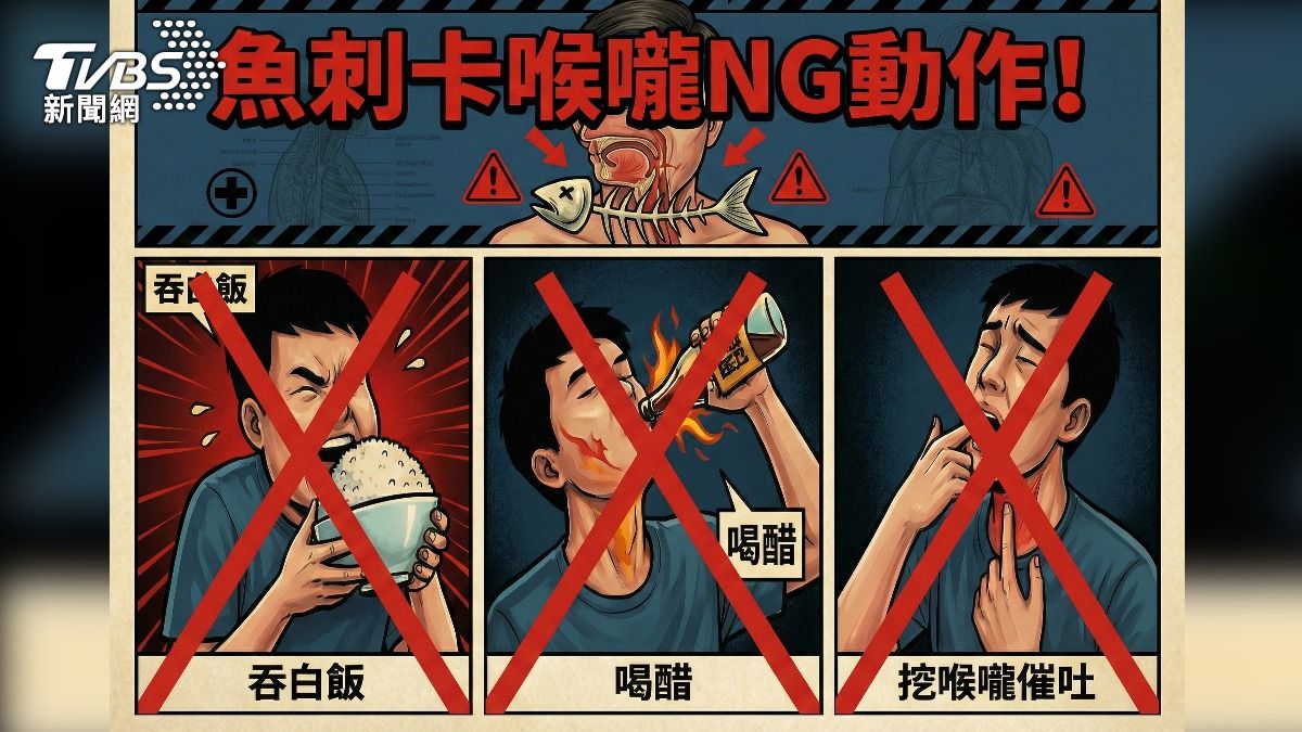 魚刺卡喉NG行為。(圖/TVBS)