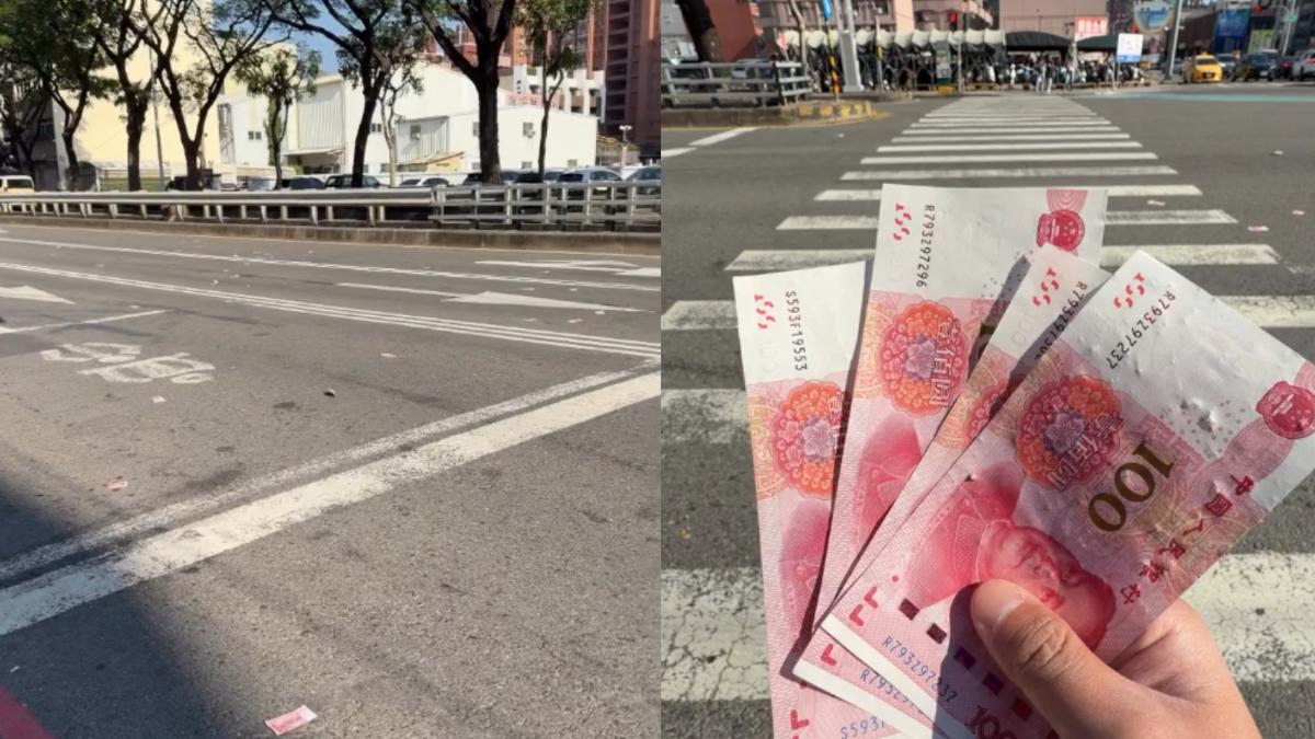 61歲男子剛領完現金,將鈔票放在口袋,騎車時不慎掉落,不少熱心民眾幫忙撿回。(圖/ygt1016授權)