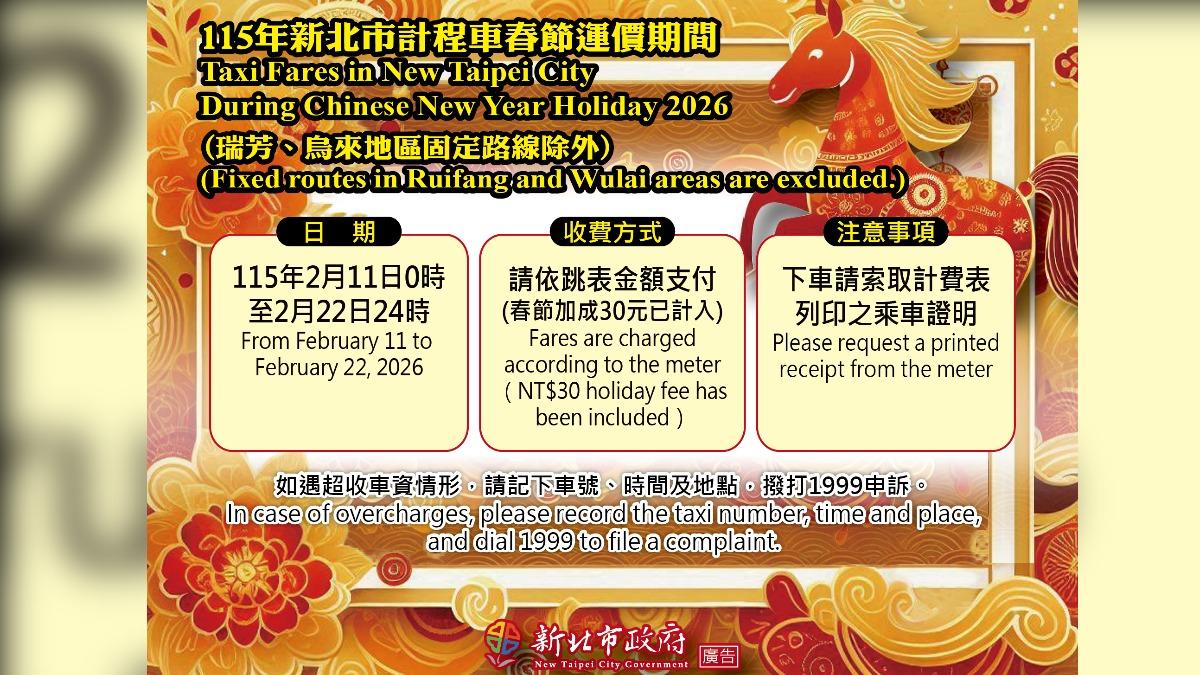 新北市春節計程車收費。(圖/新北市政府交通局)