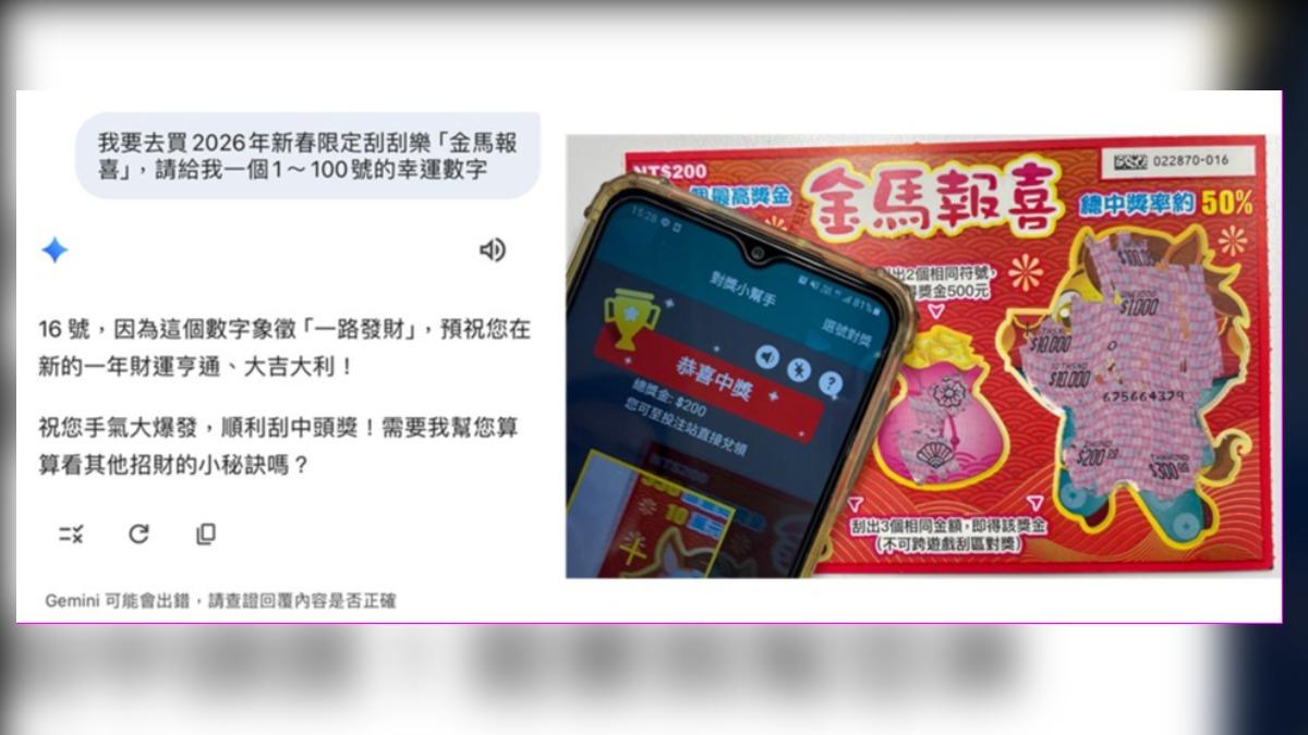 春節瘋刮刮樂,民眾投靠AI選號,就連台彩也實測中獎機率。(圖/台彩提供)