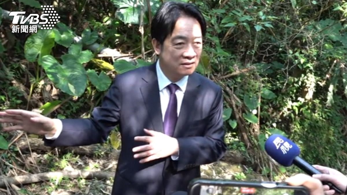 化身導覽員回憶童年,賴清德指著礦坑舊址訴說當年礦工的血淚史。(圖/TVBS)
