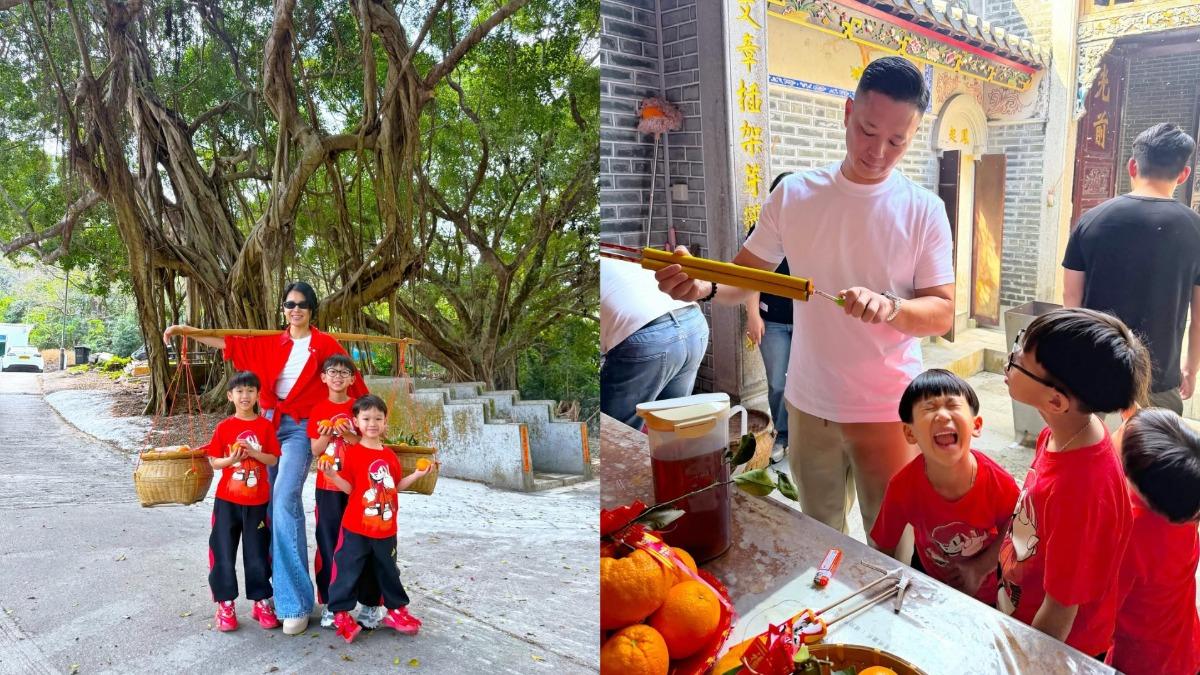 胡杏兒一家回圍村過年。(圖/翻攝自胡杏兒IG)
