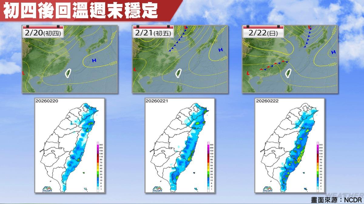 20至22日降雨趨勢，東半部持續降雨。（圖／氣象署）