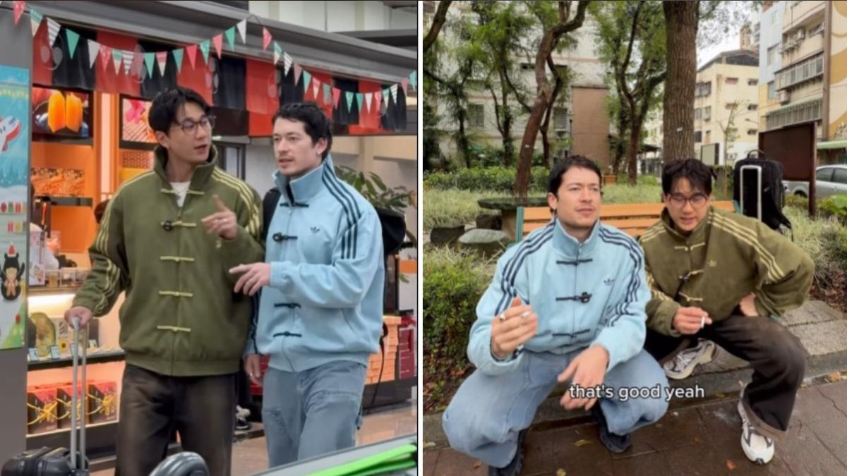 兩名亞裔美國人穿著這款外套「尋根」。(圖/取自IG@ thesamlitv)