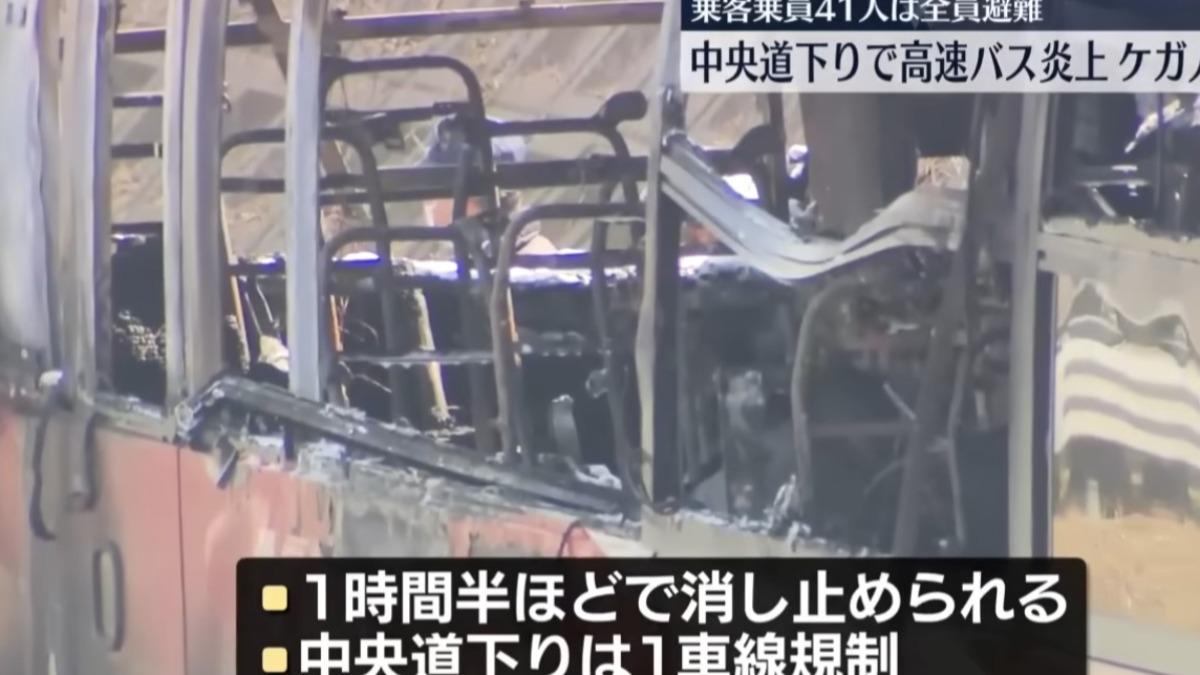 疑似因巴士引擎故障導致起火。（圖／翻攝日テレNEWS）