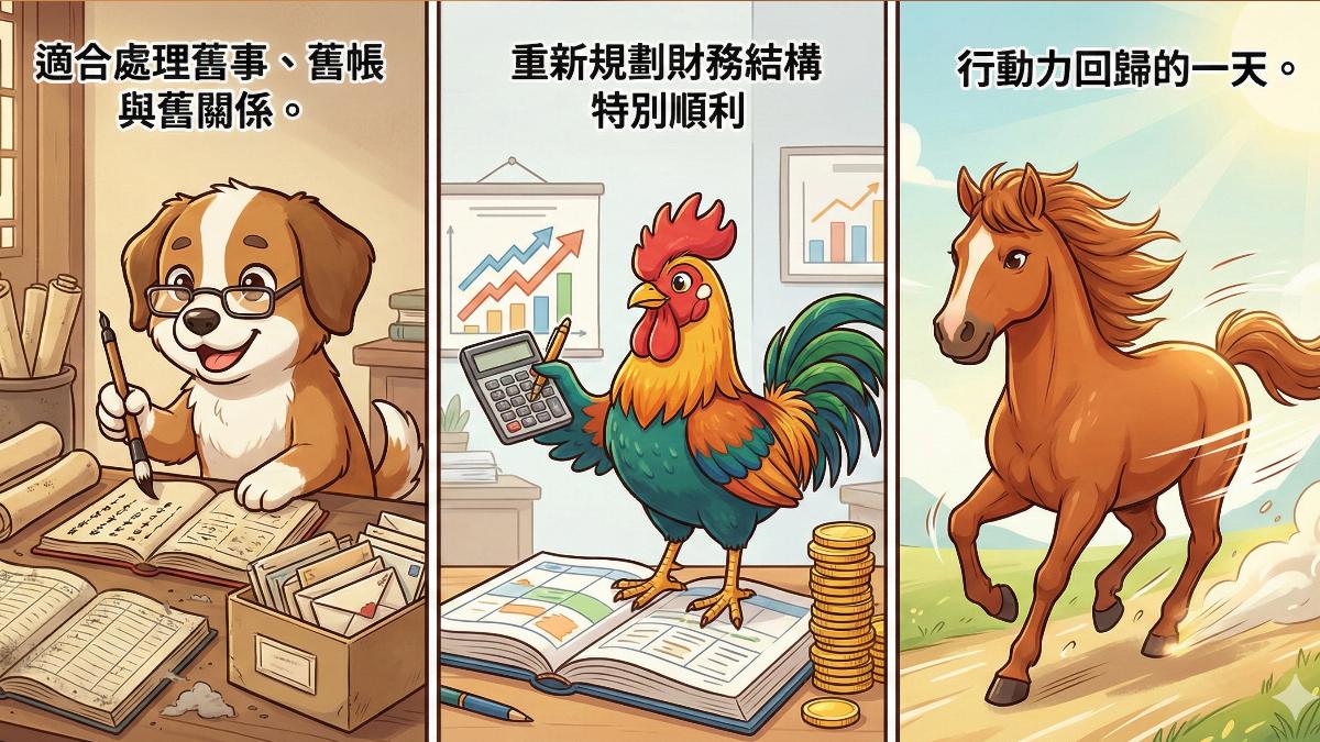 大年初四幸運的三個生肖，分別為狗、雞跟馬。（圖／Gemini生成）