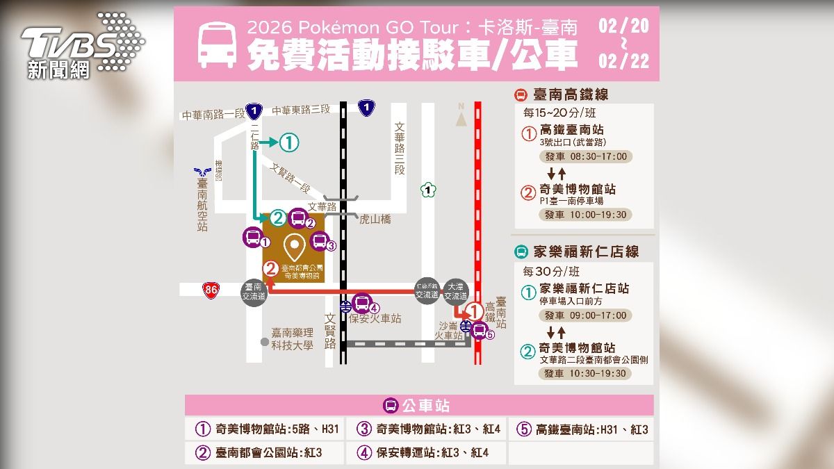 奇美博物館周邊交通資訊圖卡。(圖/TVBS)