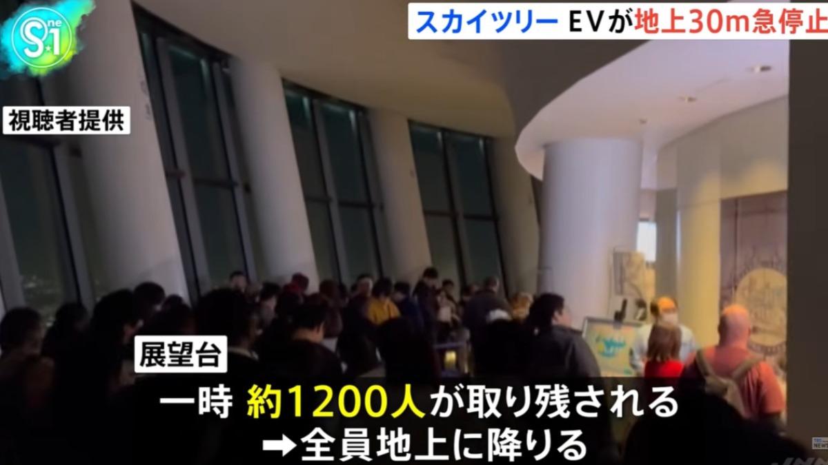 一度有1200人滯留在展望台。(圖/翻攝TBS)
