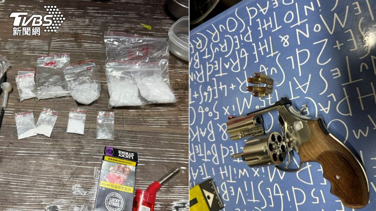 警方在葉男家中搜到改造手槍、毒品。（圖／TVBS）