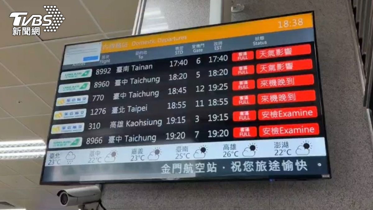 機場內螢幕顯示的航班資訊不是取消就是延遲。(圖/TVBS)