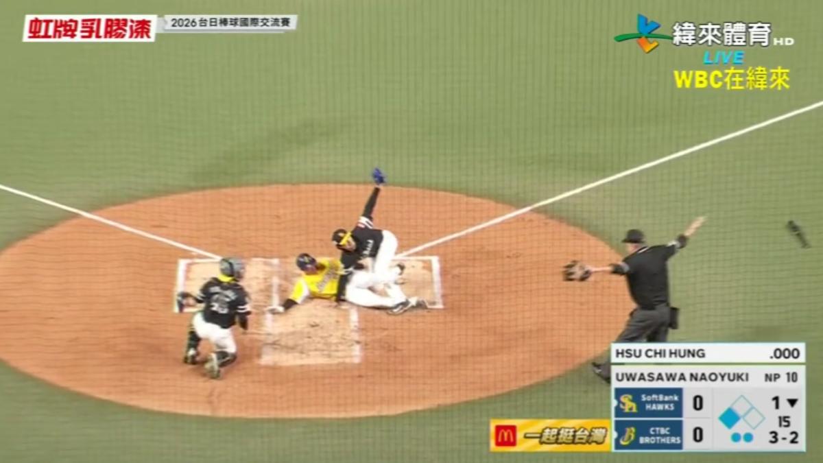 1局下中信兄弟先得一分。（圖／緯來體育台）