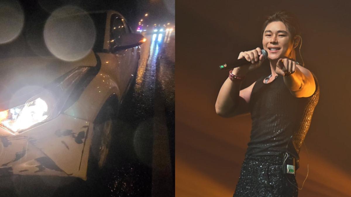 男歌手開車打滑「轉3圈撞護欄」驚悚畫面曝 胸痛送醫苦喊:車爆了