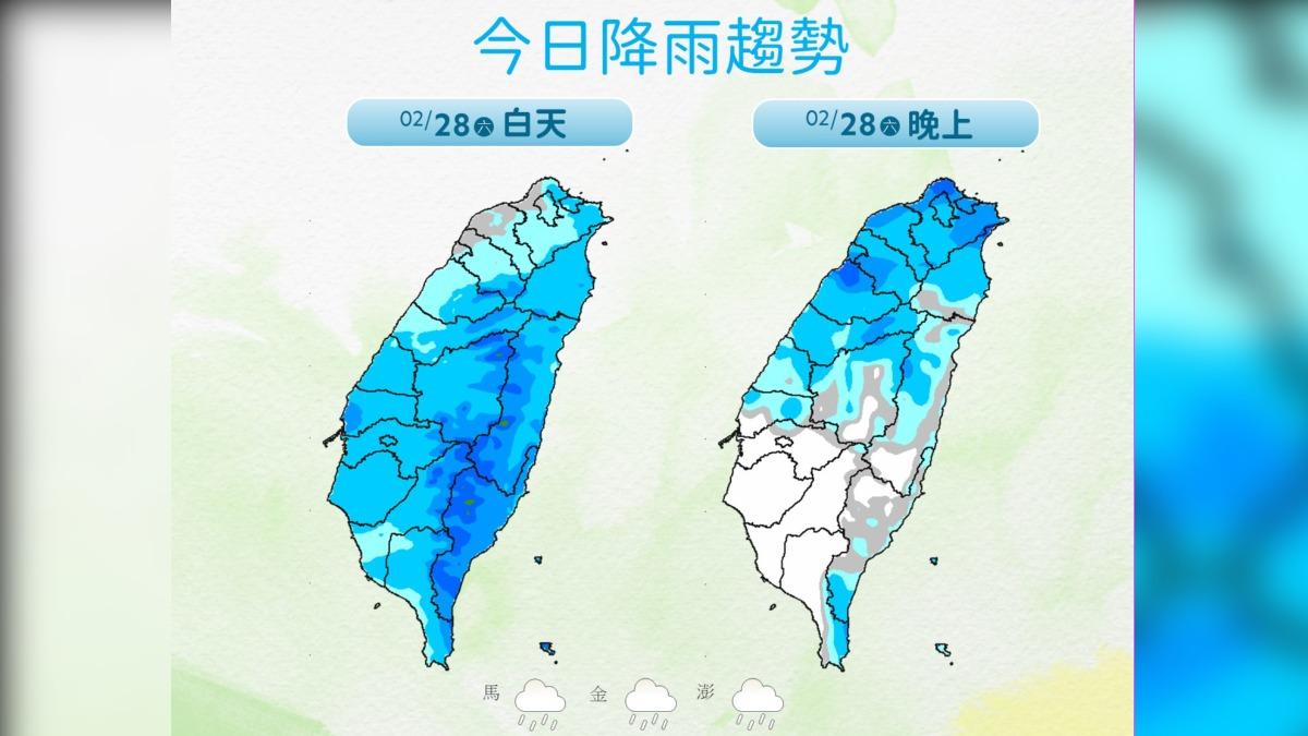 今日降雨趨勢。（圖／中央氣象署）