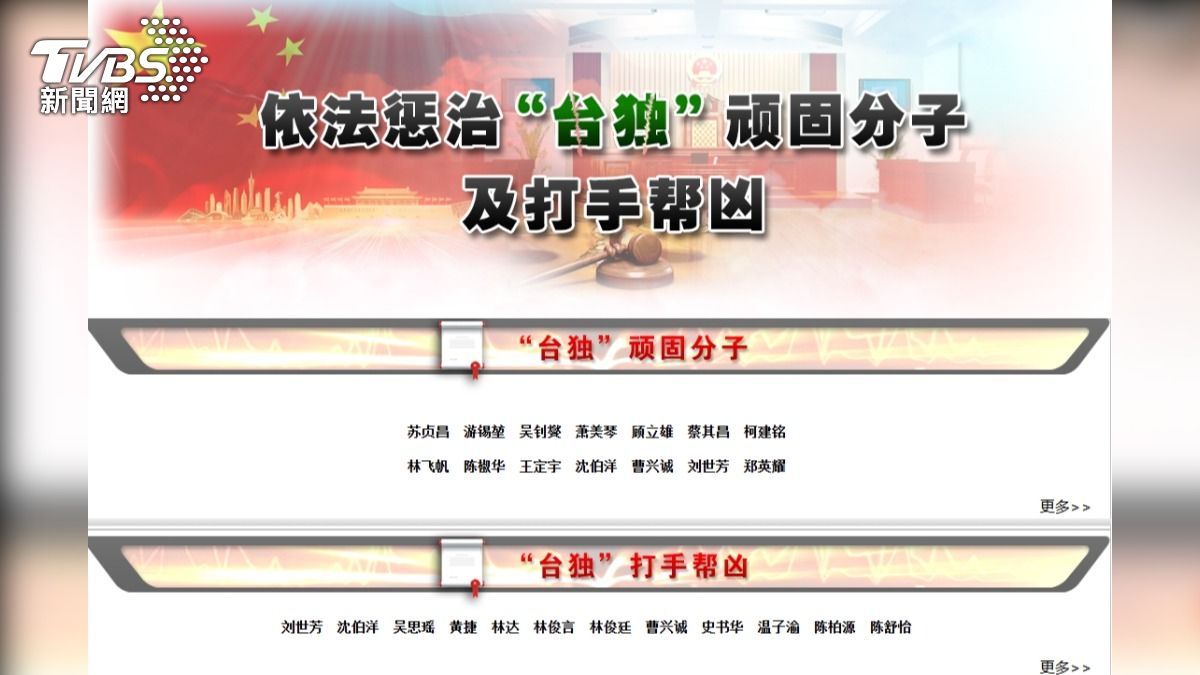 國台辦官網新增「台獨打手幫兇」，劉世芳與沈伯洋等人皆上榜。（圖／TVBS）