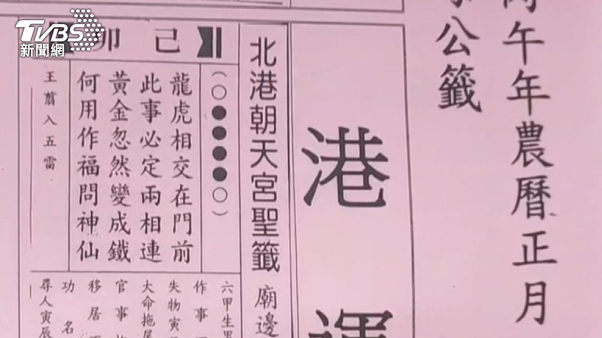 北港朝天宮港運籤「龍虎相交、黃金變鐵」引熱議。（圖／TVBS）