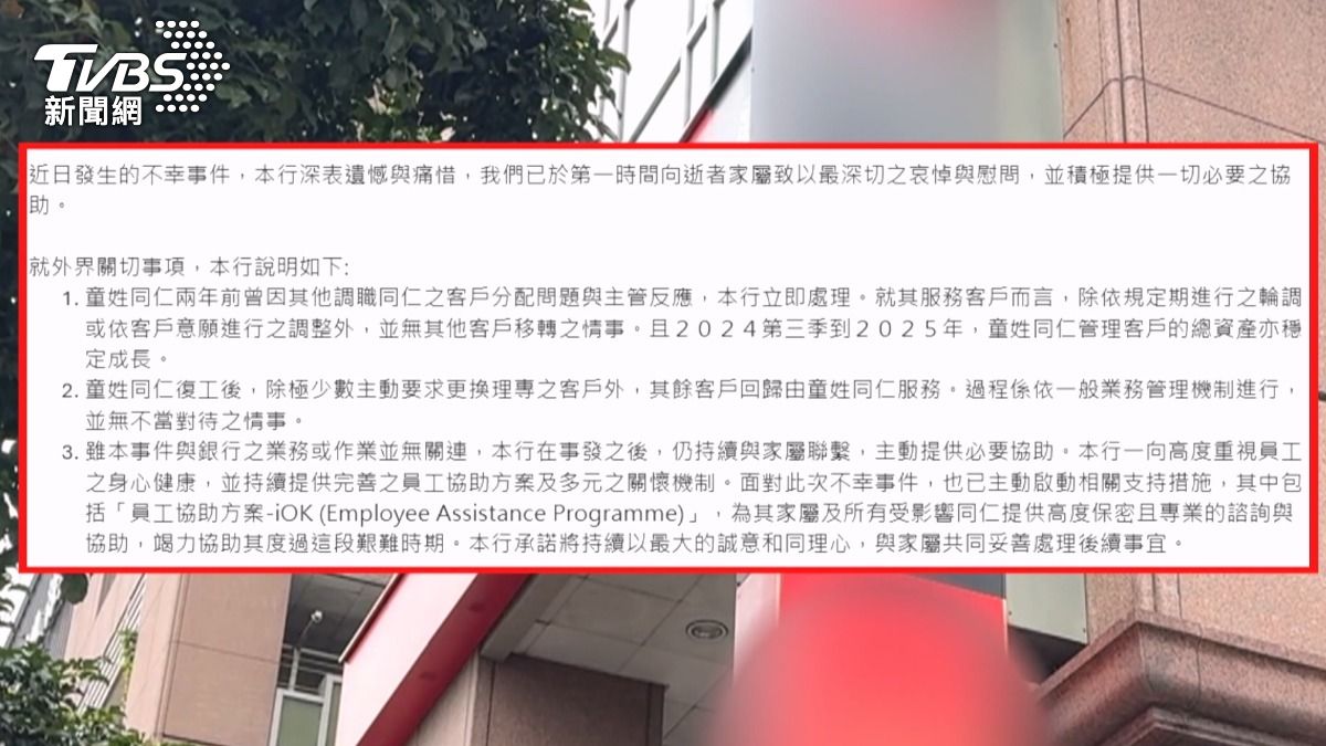 銀行資深理專再撐數月就退休,家人淚控遭霸凌七期大樓墜樓亡。(圖/TVBS)