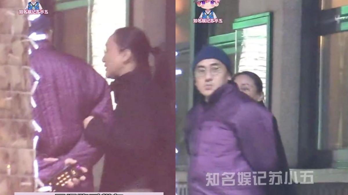 周迅手搭紫衣男,對方與梁朝偉有幾分神似。(圖/翻攝自微博)
