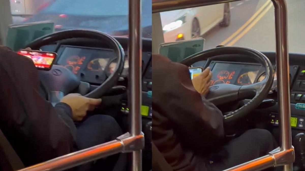 中壢客運司機邊開車邊玩手遊。（圖／翻攝自 黃瓊慧Threads）
