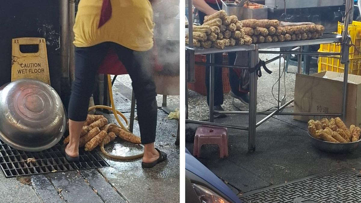 台中100元烤玉米直接放水溝蓋 網傻眼:在地美食