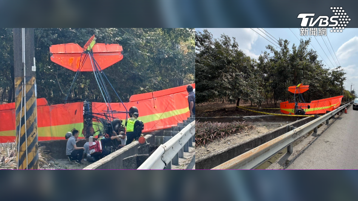 吳姓男子從高空中摔落，好險有大樹先擋一波緩衝，沒有直接撞擊地面，最後只有頭部、手腳擦挫傷，腳部骨折，沒有生命危險（圖／TVBS）