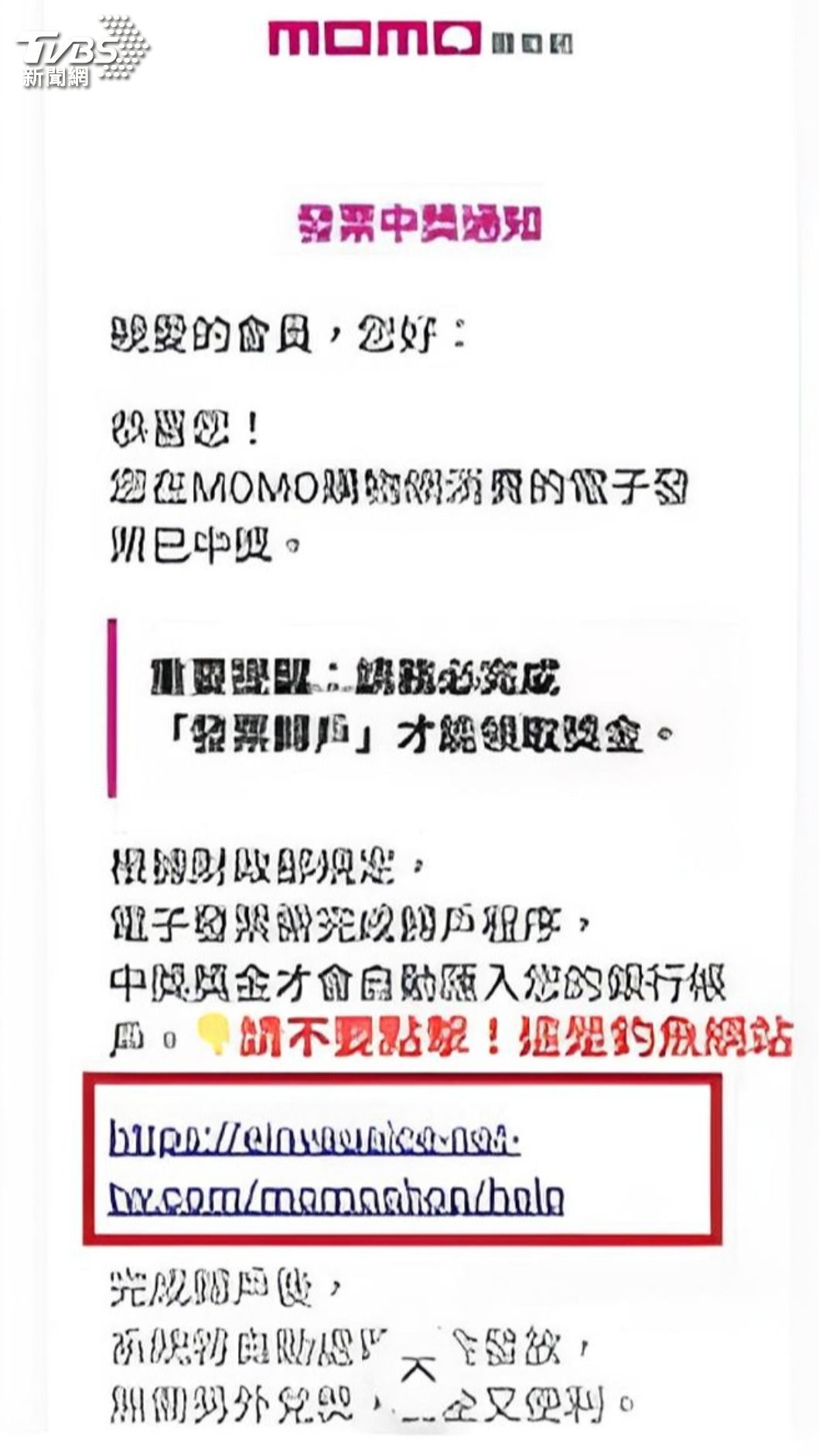 MOMO的雲端發票中獎通知是釣魚詐騙。(圖/TVBS)