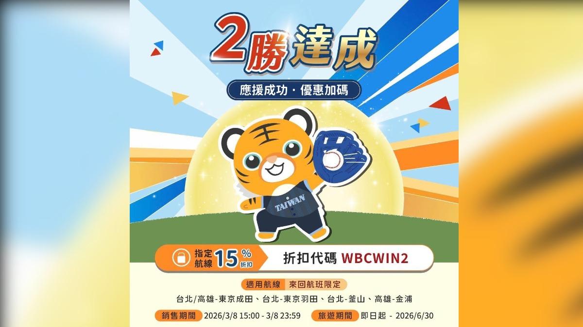 台灣虎航今日針對4航線限定推出85折優惠。(圖/翻攝自台灣虎航官網)